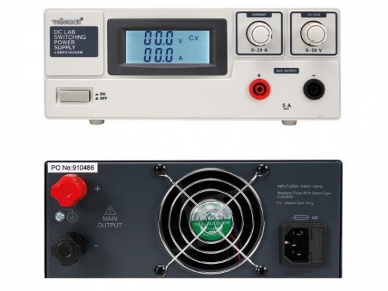 SCHAKELENDE DC-LABOVOEDING 0-30 VDC / 0-20 A MAX MET LCD-SCHERM