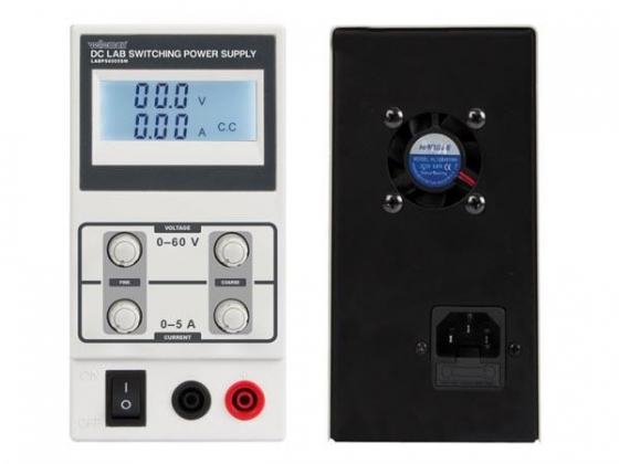 SCHAKELENDE DC-LABOVOEDING 0-60 VDC / 0-5 A MAX MET LCD-SCHERM