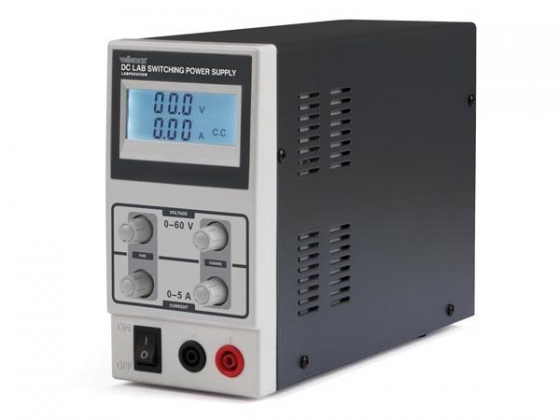 SCHAKELENDE DC-LABOVOEDING 0-60 VDC / 0-5 A MAX MET LCD-SCHERM