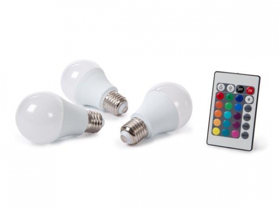 SET MET 3 LEDLAMPEN - 7.5 W - E27 - RGB& WARMWIT