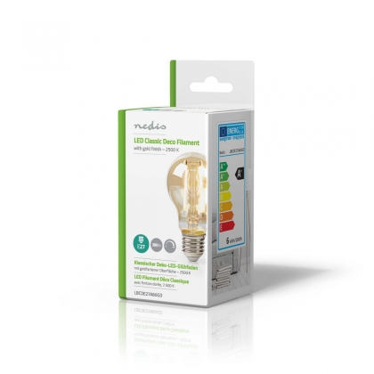 LED-Filamentlamp E27 | A60 | 5.4 W | 400 lm | 2500 K | Met Gouden Afwerking | Retrostijl | Aantal lampen in verpakking: 1 Stuks