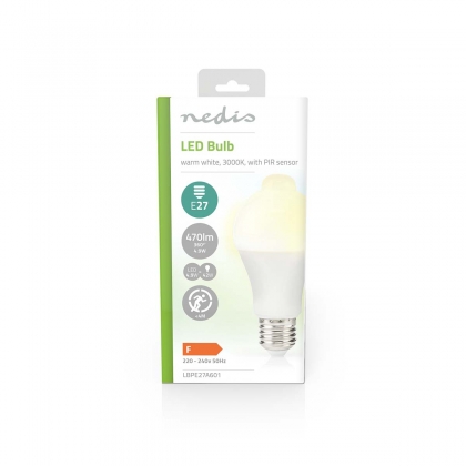 LED-Lamp E27 | A60 | 4.9 W | 470 lm | 3000 K | Wit | Retrostijl | Frosted | Bewegingsdetectie | 1 Stuks
