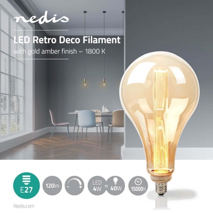 LED-Filamentlamp E27 | PS165 | 3.5 W | 120 lm | 1800 K | Dimbaar | Goudkleurig | Retrostijl | 1 Stuks