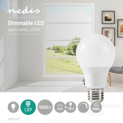 LED-Lamp E27 | A60 | Dimbaar | 11 W | 1055 lm | 2700 K | Warm Wit | Frosted | 1 Stuks