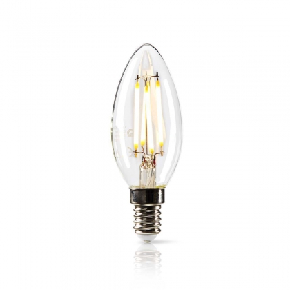 LED-Filamentlamp E14 | Kaars | 4.8 W | 470 lm | 2700 K | Dimbaar | Warm Wit | Retrostijl | 1 Stuks | Doorzichtig