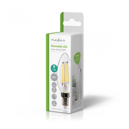 LED-Filamentlamp E14 | Kaars | 4.8 W | 470 lm | 2700 K | Dimbaar | Warm Wit | Retrostijl | 1 Stuks | Doorzichtig
