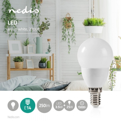 LED-Lamp E14 | G45 | 3.5 W | 250 lm | 2700 K | Warm Wit | Frosted | 1 Stuks