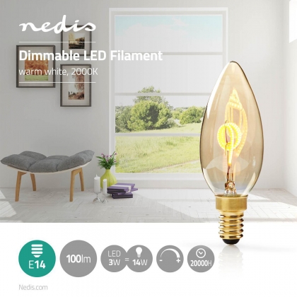 LED-Filamentlamp E14 | Kaars | 3 W | 100 lm | 2000 K | Warm Wit | Retrostijl | Aantal lampen in verpakking: 1 Stuks | Goud