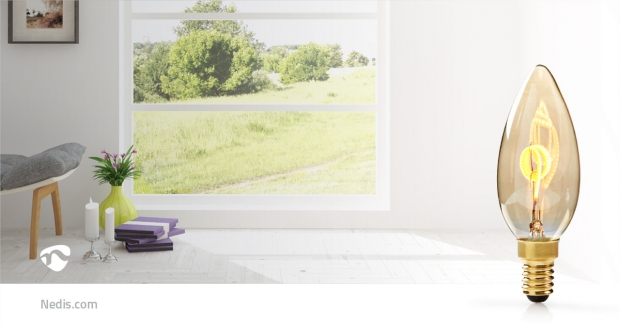 LED-Filamentlamp E14 | Kaars | 3 W | 100 lm | 2000 K | Warm Wit | Retrostijl | Aantal lampen in verpakking: 1 Stuks | Goud