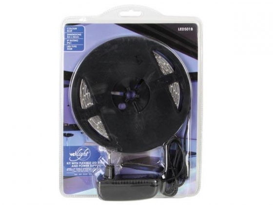 KIT MET FLEXIBELE LEDSTRIP INCL. VOEDING - BLAUW - 300 LEDS - 5m - 12Vdc