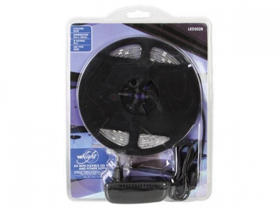 KIT MET FLEXIBELE LEDSTRIP INCL. VOEDING -BLAUW - 150 LEDS - 5m