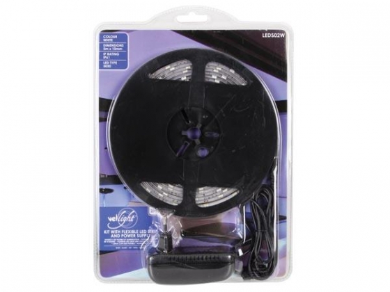 KIT MET FLEXIBELE LEDSTRIP INCL. VOEDING -WIT - 150 LEDS - 5m