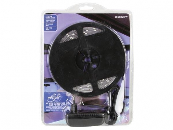 KIT MET FLEXIBELE LEDSTRIP INCL. VOEDING -WARM WIT - 150 LEDS - 5m