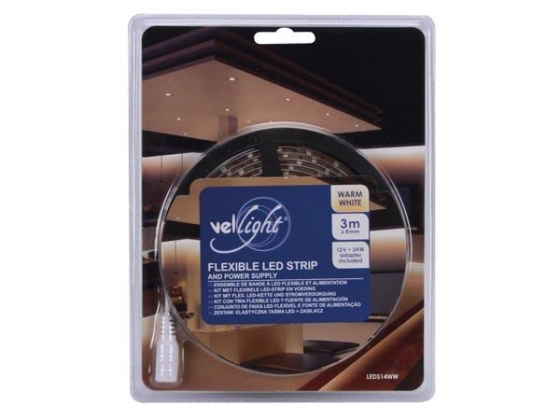 KIT MET FLEXIBELE LED-STRIP EN VOEDING - WARMWIT - 180 LEDS - 3 m - 12 VDC