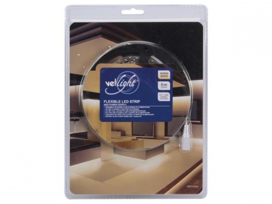 KIT MET FLEXIBELE LED-STRIP EN VOEDING - WARMWIT - 300 LEDS - 5 m - 12Vdc - ZONDER COATING