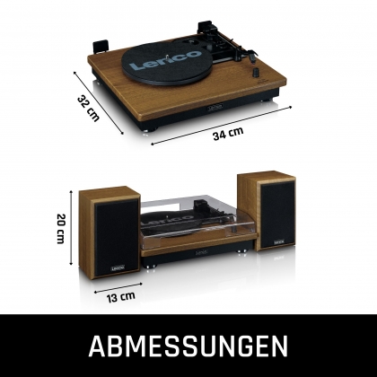 Platenspeler met Bluetooth-ontvangst en twee houten speakers