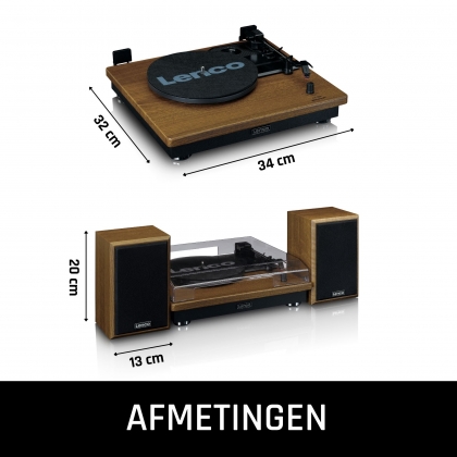 Platenspeler met Bluetooth-ontvangst en twee houten speakers