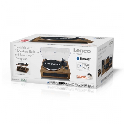 Platenspeler met 4 ingebouwde luidsprekers en bluetooth-ontvangst Wood