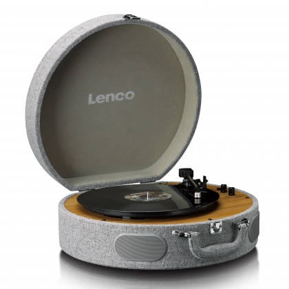 Houten retro platenspeler met ingebouwde speakers, Bluetooth® en AT3600L cassette Grijs