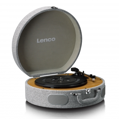 Houten retro platenspeler met ingebouwde speakers, Bluetooth® en AT3600L cassette Grijs