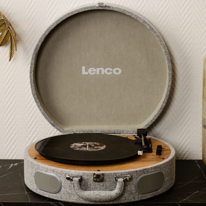 Houten retro platenspeler met ingebouwde speakers, Bluetooth® en AT3600L cassette Grijs