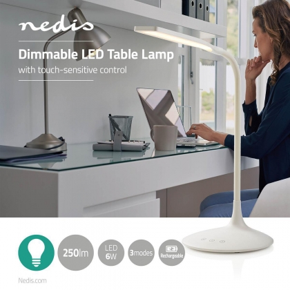 LED-Bureaulamp | Dimbaar | 250 lm | Oplaadbaar | Aanraakfunctie | Wit