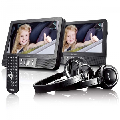 9 inch DVD dubbel scherm met beugels en hoofdtelefoon Zwart