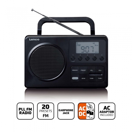 MPR-035BK Compacte Draagbare FM Radio met LCD Scherm Zwart