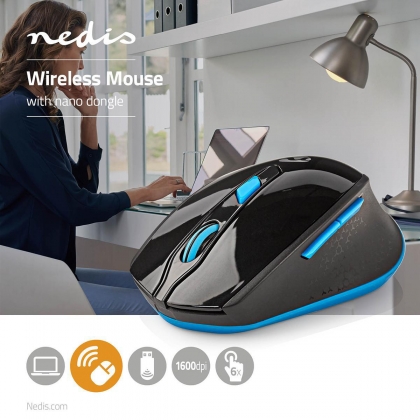 Muis | Draadloos | 800 / 1200 / 1600 dpi | Instelbare DPI | Aantal knoppen: 6 | Rechtshandig