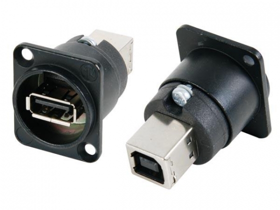 NEUTRIK - USB GENDERADAPTER (TYPE USB A EN USB B) - ZWART - VERNIKKELDE D-BEHUIZING