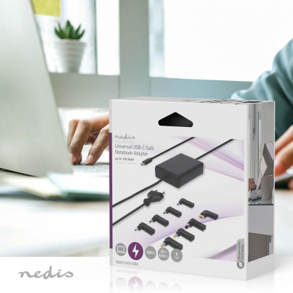Notebook-Adapter | GaN | 100 W | 5 / 9 / 12 / 15 / 20 V DC | 3.0 / 5.0 A | Gebruikt voor: Notebook / Smartphone / Tablet | Euro / Type-C (CEE 7/16)