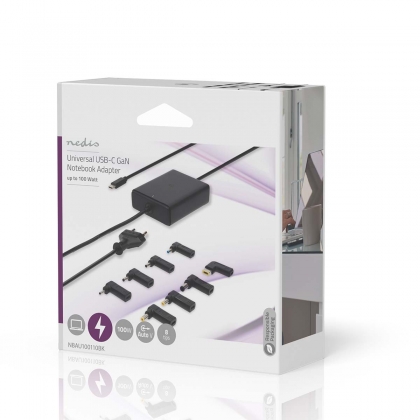 Notebook-Adapter | GaN | 100 W | 5 / 9 / 12 / 15 / 20 V DC | 3.0 / 5.0 A | Gebruikt voor: Notebook / Smartphone / Tablet | Euro / Type-C (CEE 7/16)