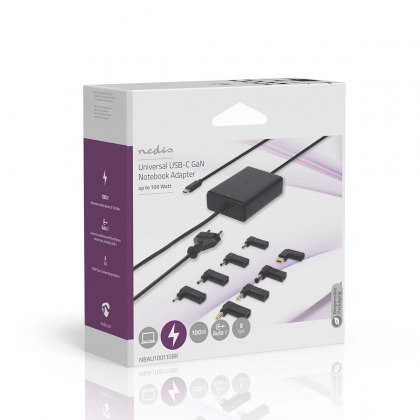 Notebook-Adapter | GaN | 100 W | 5 / 9 / 12 / 15 / 20 V DC | 3.0 / 5.0 A | Gebruikt voor: Notebook / Smartphone / Tablet | Euro / Type-C (CEE 7/16)