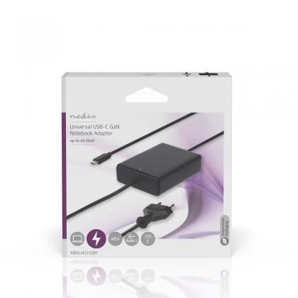 Notebook-Adapter | GaN | 45 W | 5 / 9 / 12 / 15 / 20 V DC | 2.25 / 2.33 / 2.92 / 3.0 A | Gebruikt voor: Notebook / Smartphone / Tablet | Euro / Type-C (CEE 7/16)