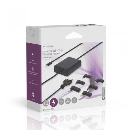 Notebook-Adapter | GaN | 65 W | 5 / 9 / 12 / 15 / 20 V DC | 2.4 / 3.0 / 3.25 A | Gebruikt voor: Notebook / Smartphone / Tablet | Euro / Type-C (CEE 7/16)