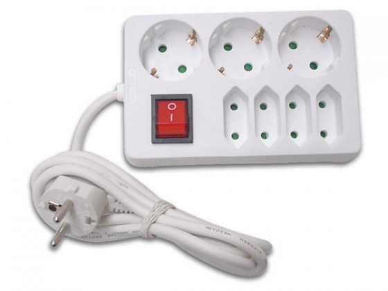 CONTACTDOOS MET 3 STOPCONTACTEN + 4 EURO STOPCONTACTEN EN SCHAKELAAR - RANDAARDE