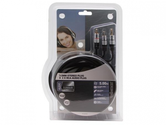 STEREOPLUG 3.5MM NAAR 2 x RCA AUDIOPLUG / PROFESSIONEEL / 5.0m
