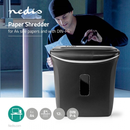 Papierversnipperaar | 6x A4-pagina's | 12 l | Veiligheidsnorm: DIN 4 | 300 W | Zwart