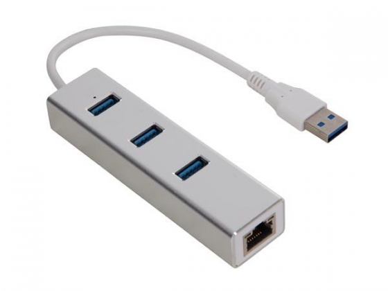 USB 3.0 NAAR GIGABIT NETWERK + 3 POORT USB HUB - ALUMINIUM BEHUIZING