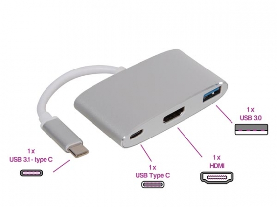 USB 3.1 TYPE C naar HDMI + USB 3.0 + POWER DELIVERY
