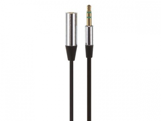 KABEL 3.5 mm STEREO MANNELIJK naar 3.5 mm STEREO VROUWELIJK MET FLEXIBELE PLATTE MANTEL - 1 m