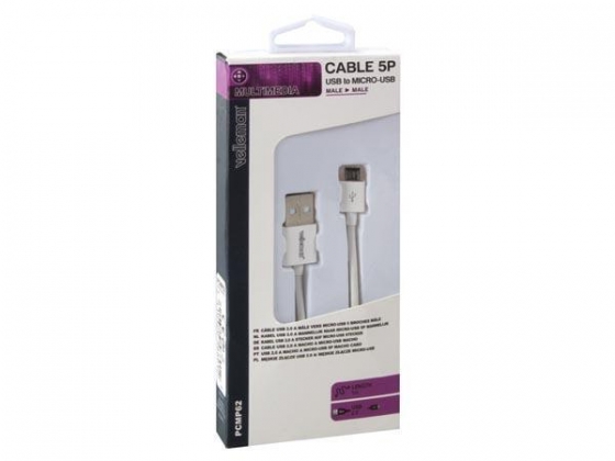 KABEL USB 2.0 A MANNELIJK naar MICRO-USB 5P MANNELIJK - WIT - 1 m