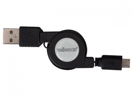 USB 2.0 A MANNELIJK NAAR MICRO-USB 5P MANNELIJK - ZELFOPROLLEND - ZWART - 80 cm