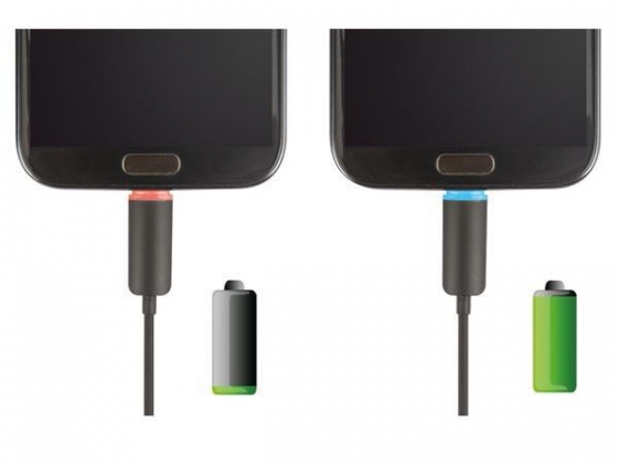 KABEL USB 2.0 A MANNELIJK NAAR MICRO-USB 5P MANNELIJK MET LED OPLAAD INICATIE  - ZWART - 1 m