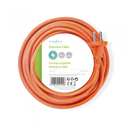 Verlengkabel Male - Female | CEE 7/17 | CEE 7/4 | 15.0 m | 3680 W | 250 V - 50/60 Hz | Soort aarding: Geen Aardecontacten | Hoek van stopcontact: 90 ° | H05VV-F 2X 1.5 mm² | Apparaat stroomoutput: 1 | Oranje