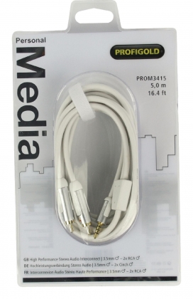 Stereo Audiokabel 3.5 mm Male - 2x RCA Male 5.00 m Wit