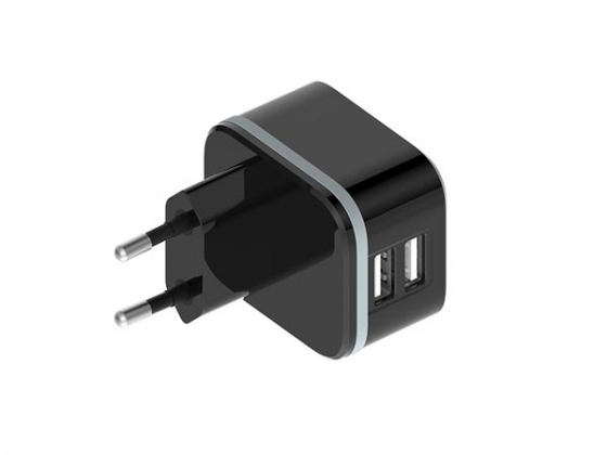 COMPACTE LADER MET 2 USB-AANSLUITINGEN - 5 V - 4.8 A max. - 24 W max. - ZWART