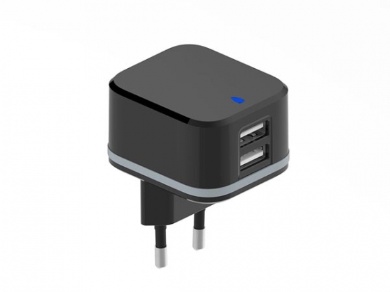 COMPACTE LADER MET 2 USB-AANSLUITINGEN - 5 V - 4.8 A max. - 24 W max. - ZWART