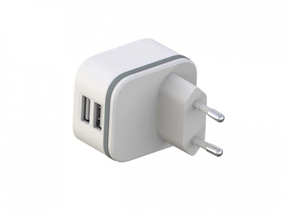 COMPACTE LADER MET 2 USB-AANSLUITINGEN - 5 V - 4.8 A max. - 24 W max. - WIT