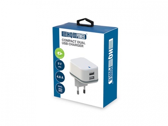 COMPACTE LADER MET 2 USB-AANSLUITINGEN - 5 V - 4.8 A max. - 24 W max. - WIT